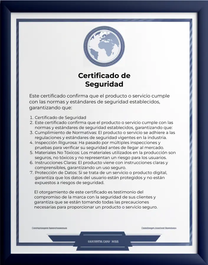 Certificado de seguridad para productos