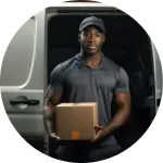 Hombre con caja simbolizando entrega rápida